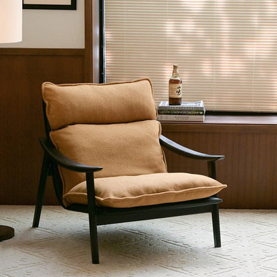 Silla de acento contemporánea retro rectangular curvada tapizada en madera con tela de lana de cordero, respaldo y reposabrazos para sala de estar 