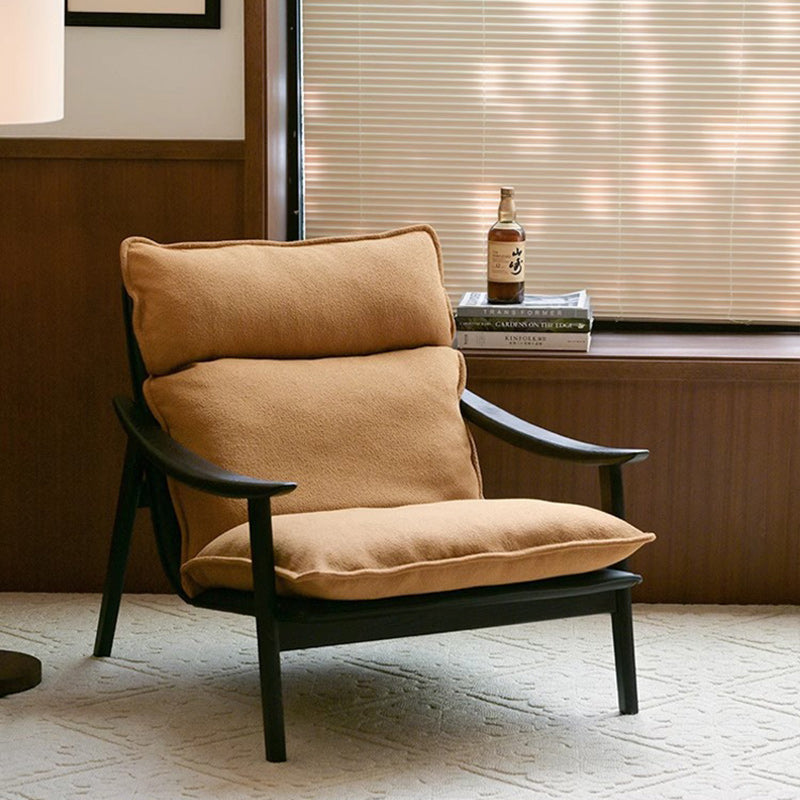 Silla de acento contemporánea retro rectangular curvada tapizada en madera con tela de lana de cordero, respaldo y reposabrazos para sala de estar 