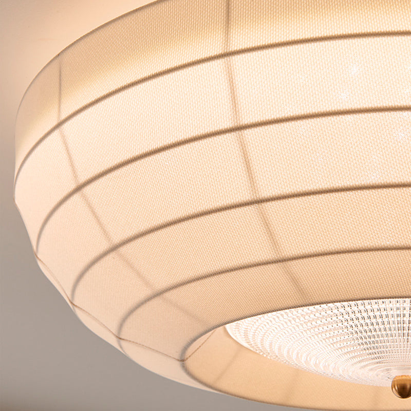 Traditional Japanese Round Hardware Fabric Crystal LED Flush Mount Ceiling Light For Bedroom