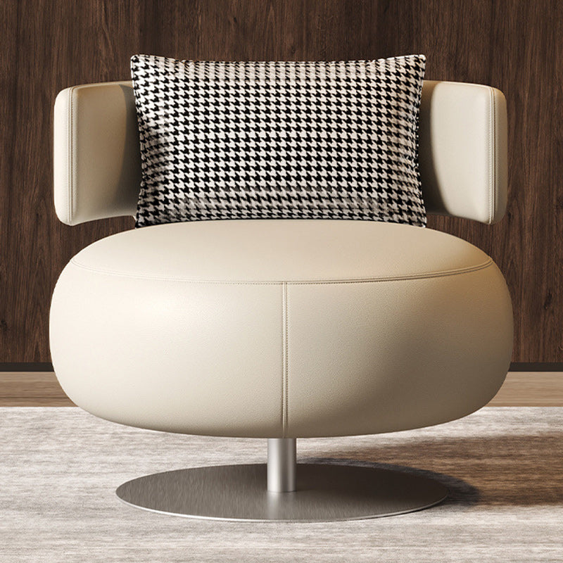 Contemporary Scandinavian Round Curved PU Leather Sponge Stainless Steel Accent Chair Backrest Rotatable For Living Room
