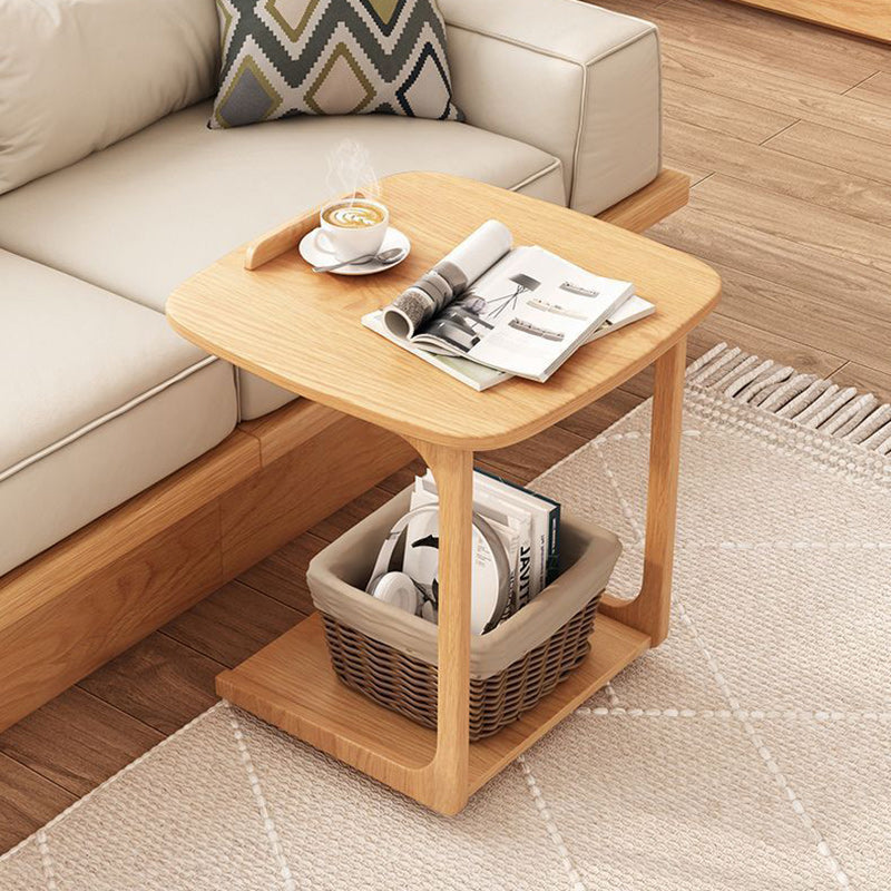 Zeitgenössischer japanischer quadratischer runder Glas-Holz-Beistelltisch 2-stufig für das Wohnzimmer 