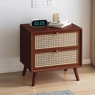 Traditional Farmhouse Square Rubberwood Solid Wood Pine Solid Wood Multi-Layer Solid Wood Nightstand 2-Drawer For Bedroom