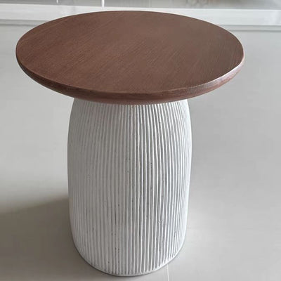 Contemporary Nordic Cylindrical MgO Stone Material Side Table 1-Tier For Living Room