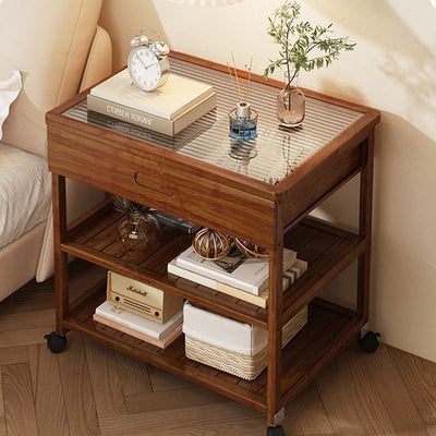 Mesa Auxiliar Nórdica Contemporánea de Vidrio Rectangular de Bambú de 3 Niveles para Sala de Estar 