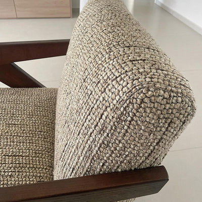 Traditional French Rectangular Cotton-Linen Fabric Solid Wood Accent Chair Backrest Armrest For Living Room