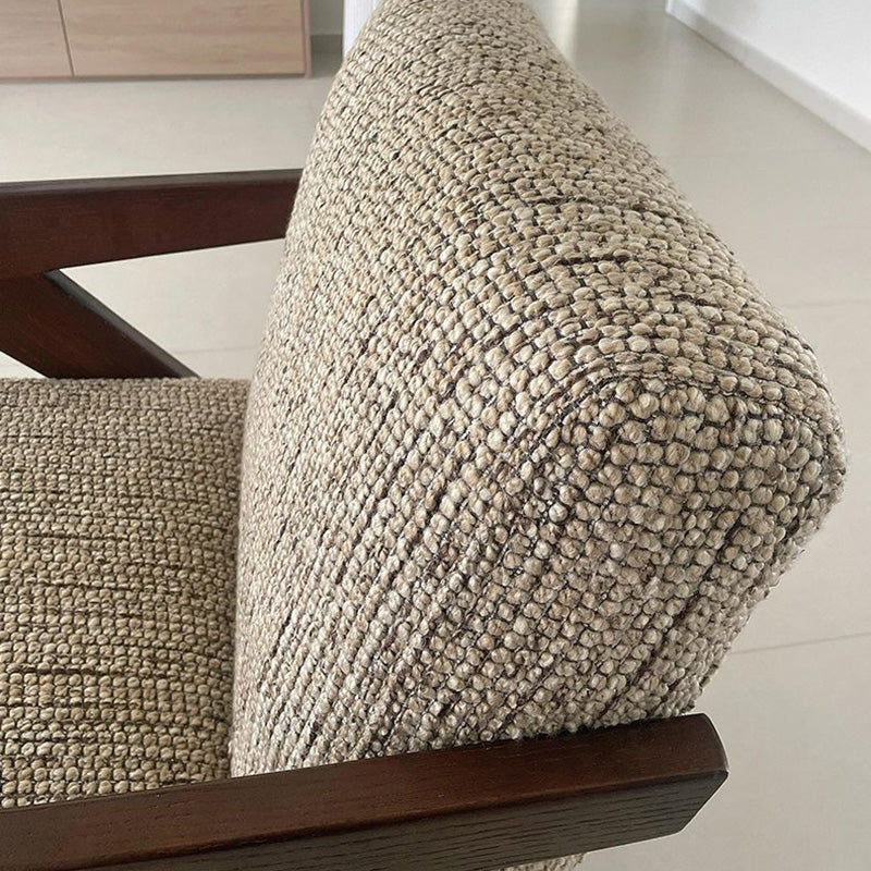 Traditional French Rectangular Cotton-Linen Fabric Solid Wood Accent Chair Backrest Armrest For Living Room