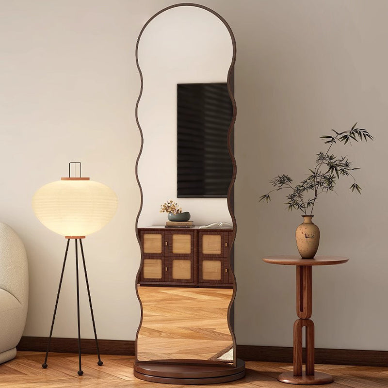 Contemporary Scandinavian Wavy Particle Wood Glass Full-Length Mirror Bookshelf 5-Tier For Bedroom