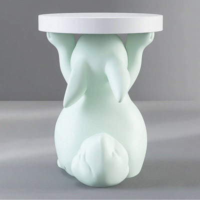 Table d'appoint moderne Art Déco ronde avec lapin, éléphant et ours en résine de fibre de verre 1 plateau pour salon 