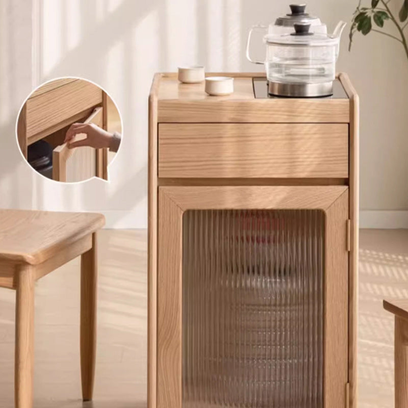 Mesa Auxiliar Rectangular de Madera Maciza Minimalista Moderna con 1 Cajón para Sala de Estar 