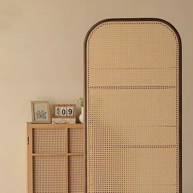 Traditional Chinese Rubberwood Solid Wood PE Rattan Room Divider With 3-Tier Storage Shelf For Living Room