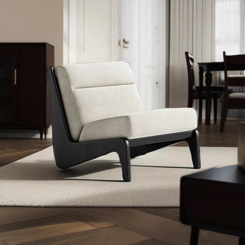 Traditional French Rectangular Cotton-Linen Fabric Solid Wood Accent Chair Backrest Armless For Living Room