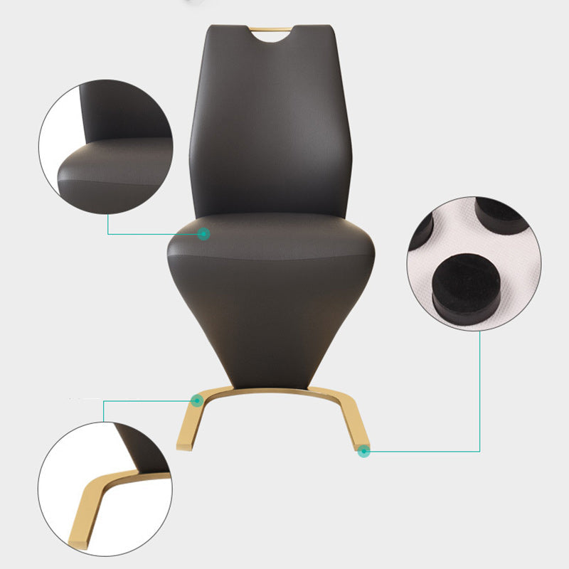 Moderner minimalistischer U-förmiger Rahmen Rechteck PU-Leder Titan Gold Silberbeschichteter Esszimmerstuhl Rückenlehne ohne Armlehnen für Esszimmer 