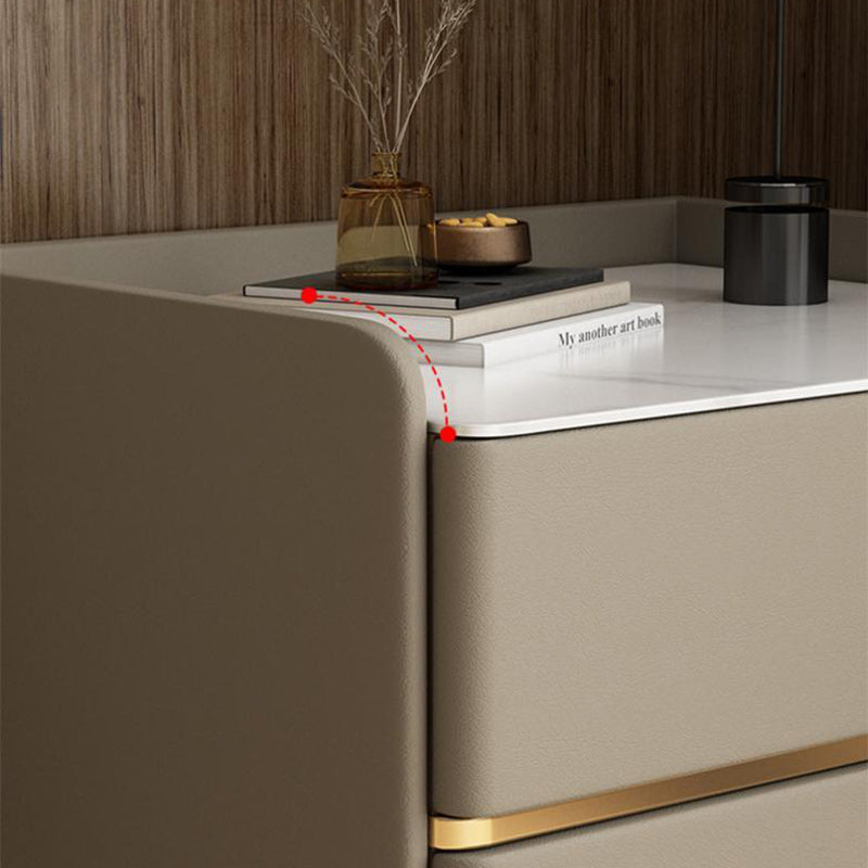 Table de chevet moderne en cuir avec 2 tiroirs rectangulaire en bois massif pour chambre 