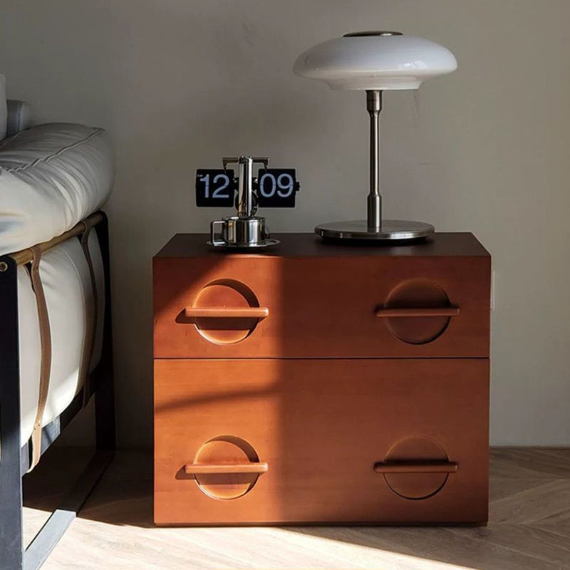 Table de nuit rectangulaire en bois massif nordique contemporain à 2 tiroirs pour chambre 