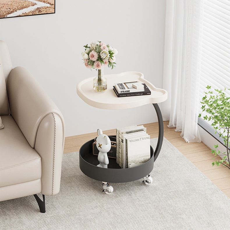 Contemporary Creative Medium Density Fiberboard Iron Bear-Shaped Movable Side Table 2-Tier For Living Room