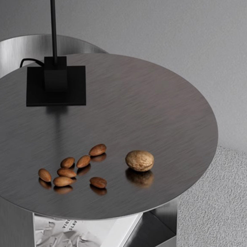 Moderner minimalistischer runder Edelstahl-Beistelltisch 2-stufig für das Wohnzimmer 