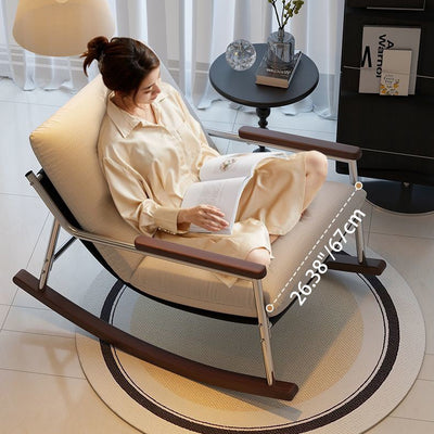 Contemporary Scandinavian Electroplated Silver Iron Corduroy PP Cotton Rubberwood Solid Wood Rocking Chair For Living Room