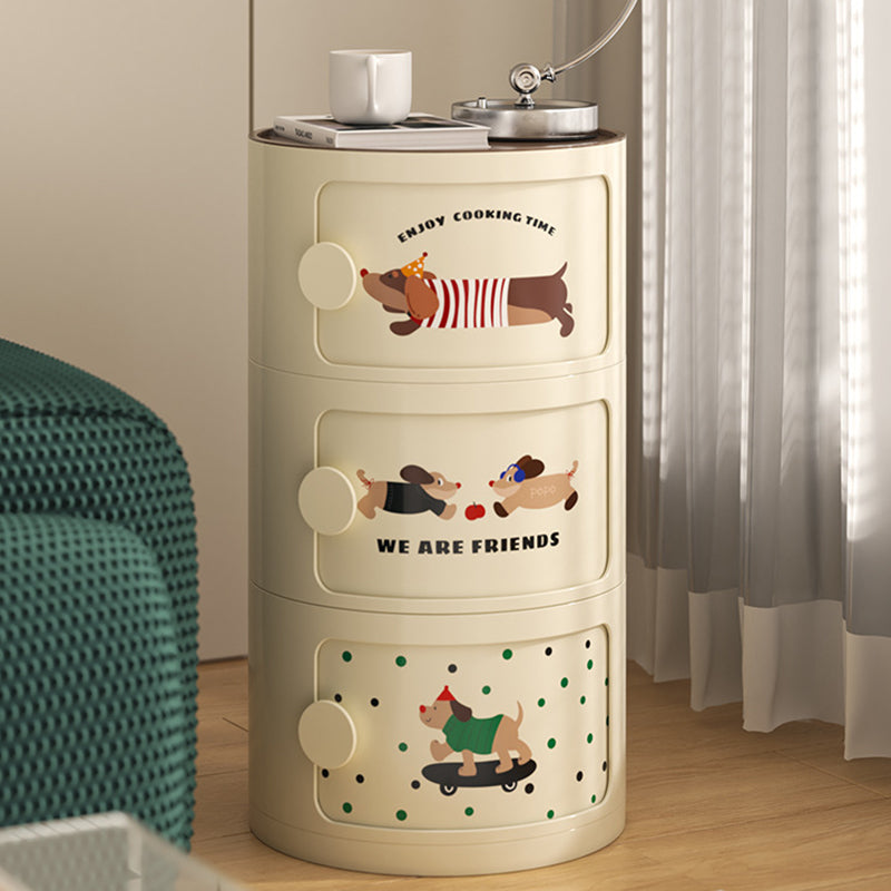 Mesa de noche cilíndrica creativa contemporánea de ABS con 2/3 cajones para dormitorio 