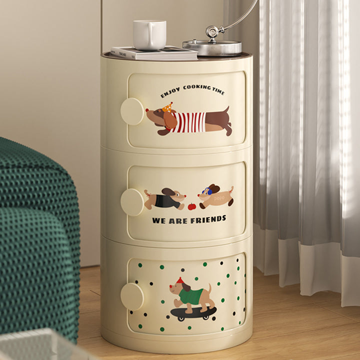 Mesa de noche cilíndrica creativa contemporánea de ABS con 2/3 cajones para dormitorio 