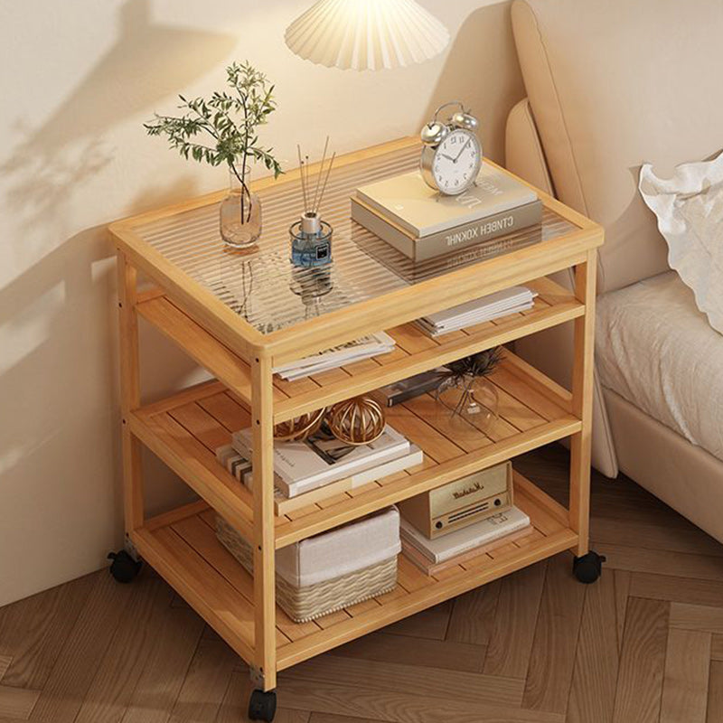 Mesa Auxiliar Nórdica Contemporánea de Vidrio Rectangular de Bambú de 3 Niveles para Sala de Estar 