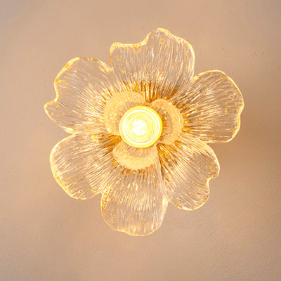 Traditional French Acrylic Iron Aluminum Petal-Shaped 1-Light Semi-Flush Mount Ceiling Light for Living Room