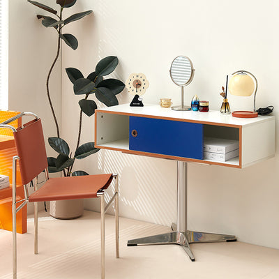 Modern Minimalist Rectangular Medium Density Fiberboard Plastic Stainless Steel Makeup Vanity 2-Drawer For Bedroom