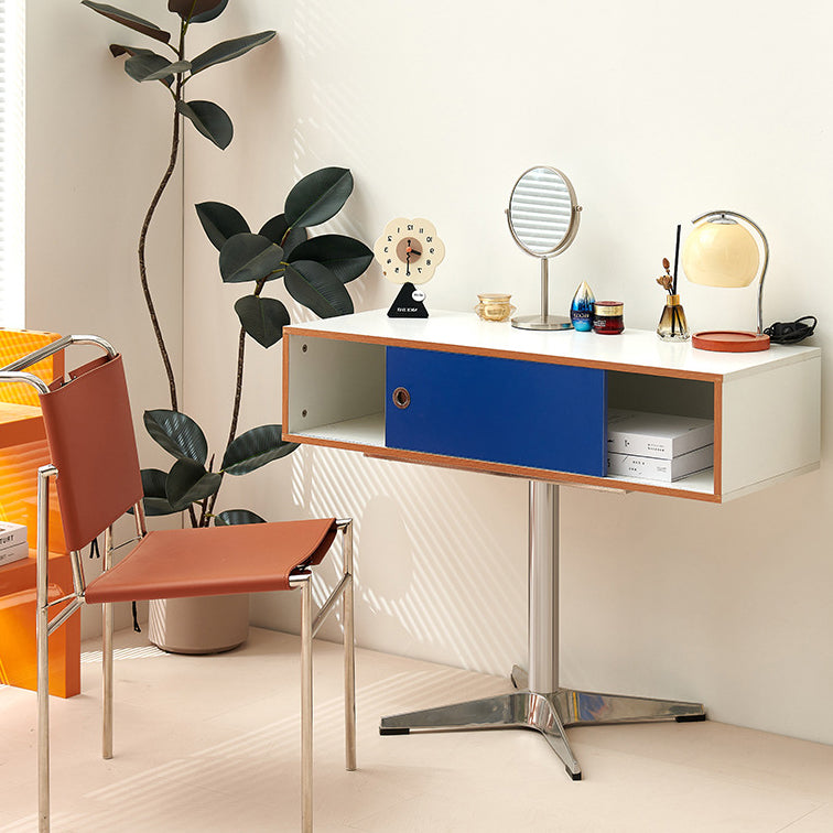 Modern Minimalist Rectangular Medium Density Fiberboard Plastic Stainless Steel Makeup Vanity 2-Drawer For Bedroom