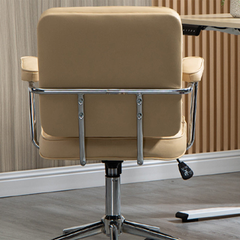 Zeitgenössischer nordischer quadratischer Leder-Metall-Schreibtischstuhl mit Rückenlehne und Armlehne für das Home Office 