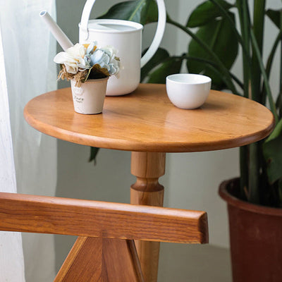 Mesa Auxiliar Redonda Nórdica Contemporánea de Madera de Cerezo con 4 Patas para Sala de Estar 