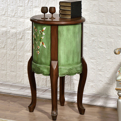 Table d'appoint traditionnelle européenne carrée ronde peinte à la main en bouleau, bois de caoutchouc, MDF, métal à 2 tiroirs pour salon 