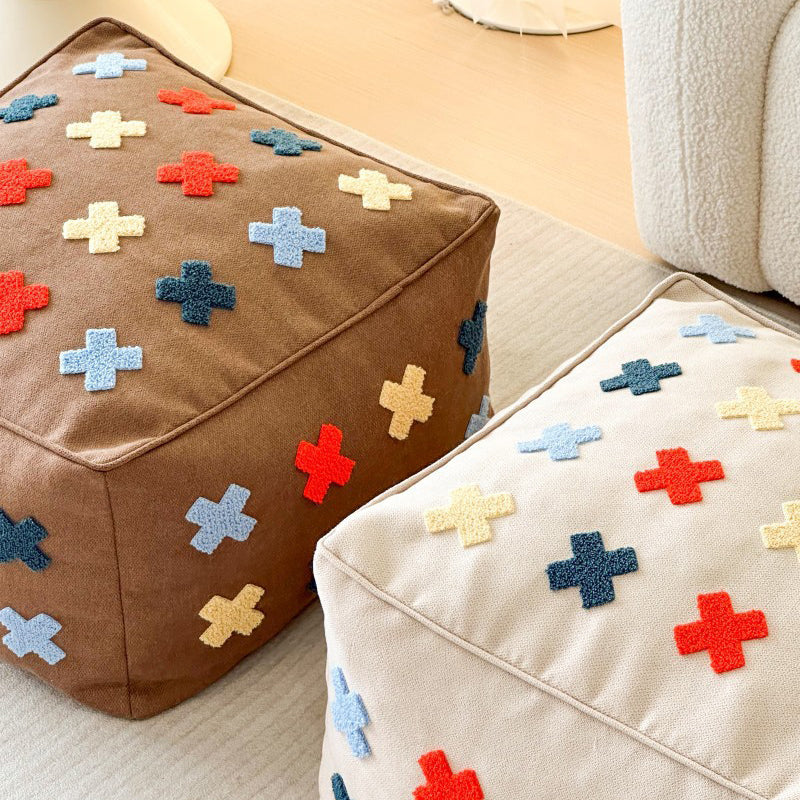 Zeitgenössischer Boho Quadratischer Polyester EPS Bunter Geometrischer Hocker für das Wohnzimmer 