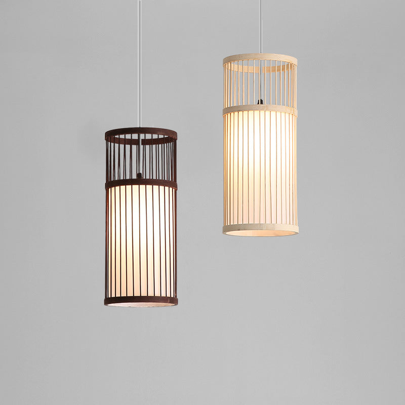 Linterna colgante de bambú tejido Zen japonés de 1 luz 