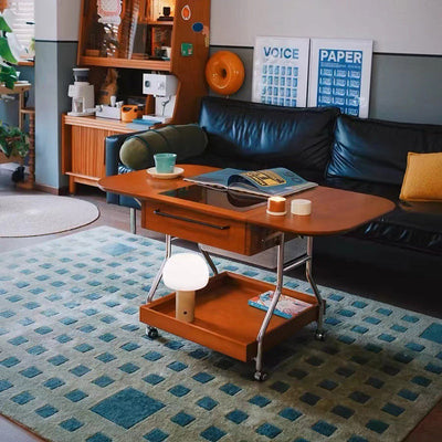 Mesa de café rectangular contemporánea retro de madera, vidrio y metal con 3 almacenamientos para la sala de estar 