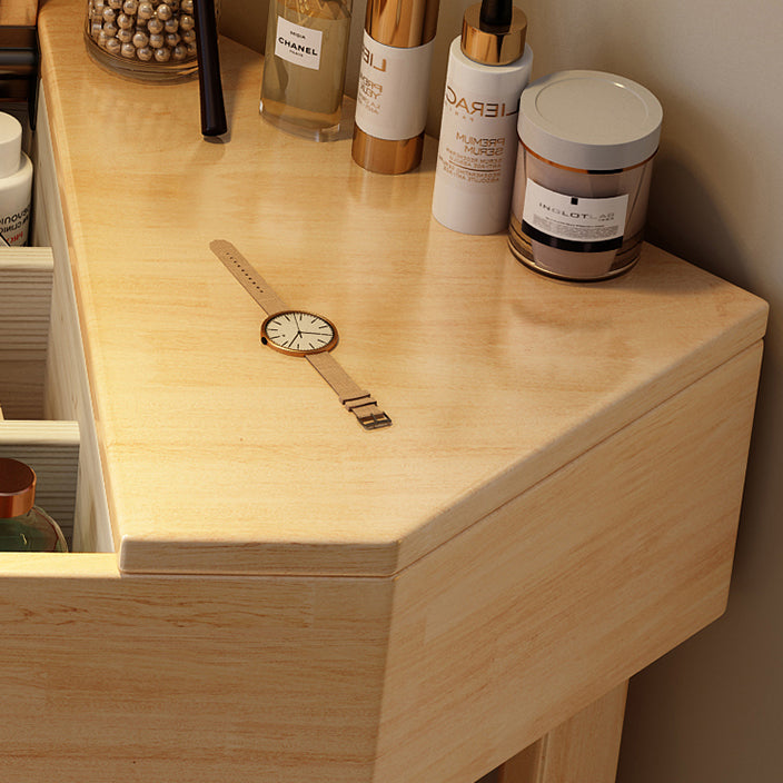 Modern Minimalist Rectangular Hexagonal Rubberwood Plywood Glass Microfiber Leather Makeup Vanity 4-Tier For Bedroom
