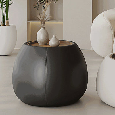 Contemporary Nordic Round Cylinder Walnut Wood Microfiber Leather Coffee Table 1-Storage For Living Room