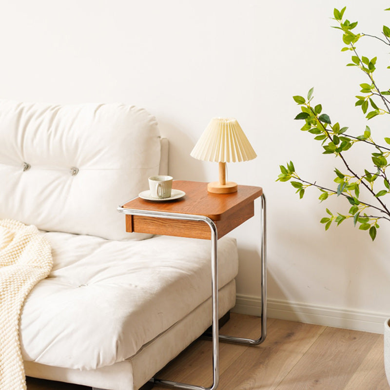 Moderner minimalistischer quadratischer Beistelltisch aus Holz und Edelstahl, 1-stufig, für das Wohnzimmer 