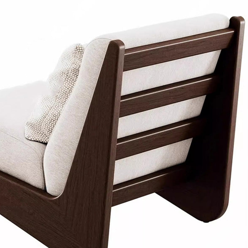 Traditional French Rectangular Cotton-Linen Fabric Solid Wood Accent Chair Backrest Armless For Living Room