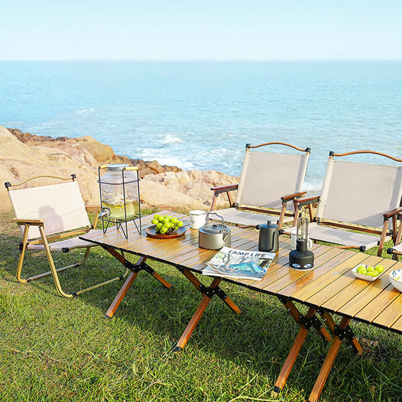 Modern Minimalist Square Fabric Carbon Steel Beech Wood Backrest Armrest Folding Chair For Outdoor