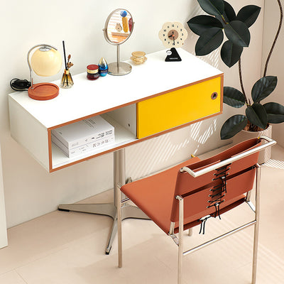 Modern Minimalist Rectangular Medium Density Fiberboard Plastic Stainless Steel Makeup Vanity 2-Drawer For Bedroom