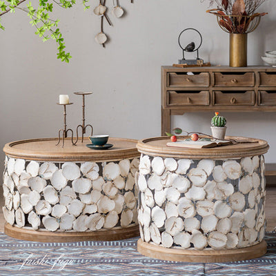 Moderner Art Deco runder Blütenblätter Holz-Eisen-Couchtisch 1-stufig für das Wohnzimmer 