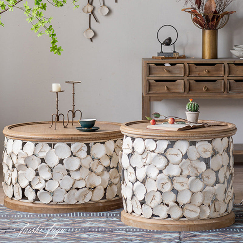 Moderner Art Deco runder Blütenblätter Holz-Eisen-Couchtisch 1-stufig für das Wohnzimmer 