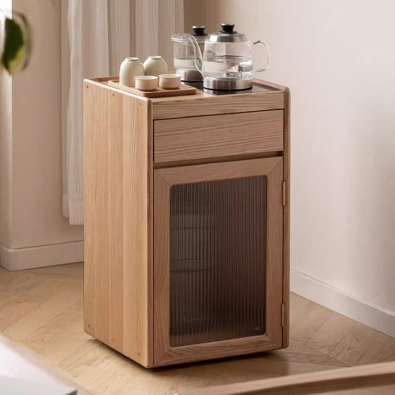Mesa Auxiliar Rectangular de Madera Maciza Minimalista Moderna con 1 Cajón para Sala de Estar 