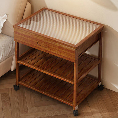 Mesa Auxiliar Nórdica Contemporánea de Vidrio Rectangular de Bambú de 3 Niveles para Sala de Estar 