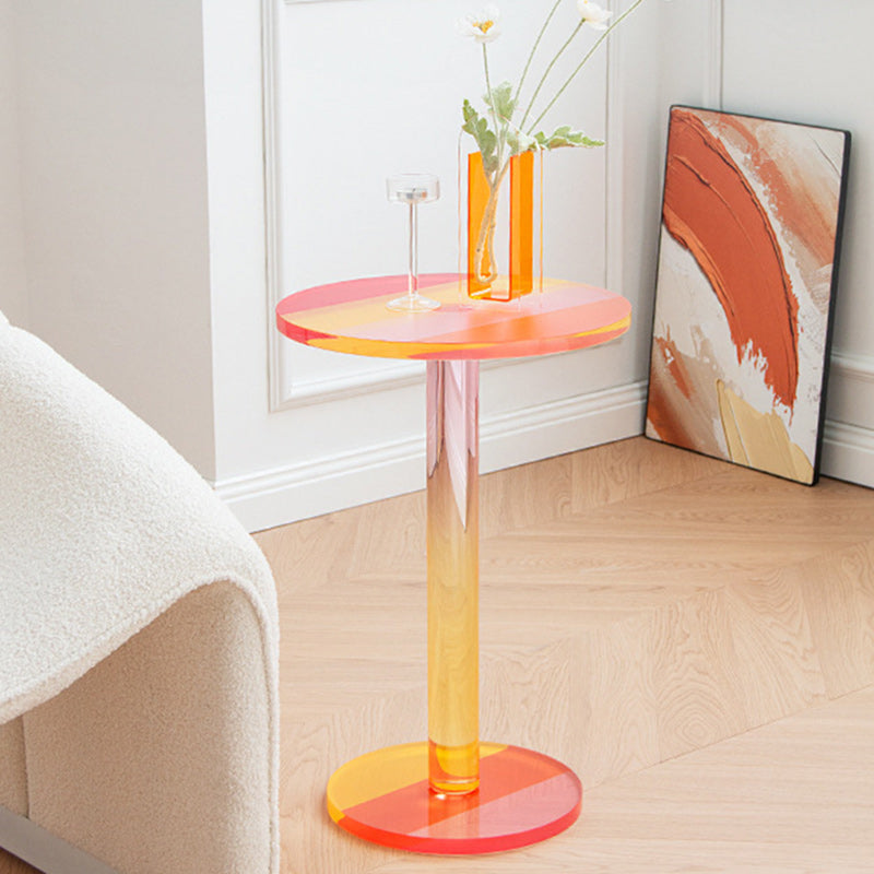 Contemporary Creative Round Column Marble Acrylic End Table 1-Tier For Living Room