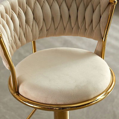 Contemporary Luxury Round Iron Faux Velvet Height Adjustable Bar Stool For Kitchen
