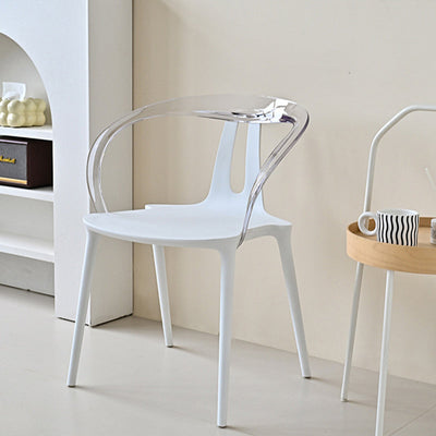 Moderner minimalistischer Kurvenrahmen Kunststoff-Esszimmerstuhl Rückenlehne Armlehne für Esszimmer 