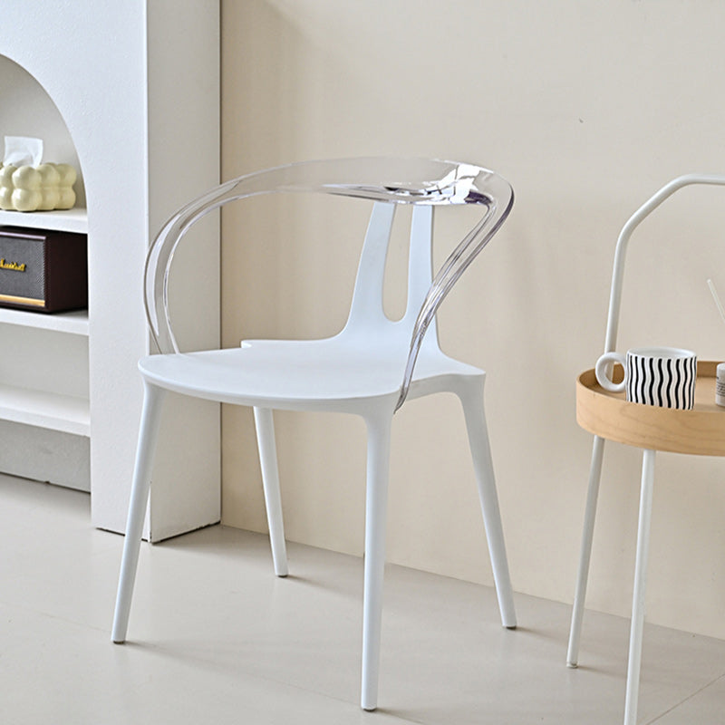 Moderner minimalistischer Kurvenrahmen Kunststoff-Esszimmerstuhl Rückenlehne Armlehne für Esszimmer 