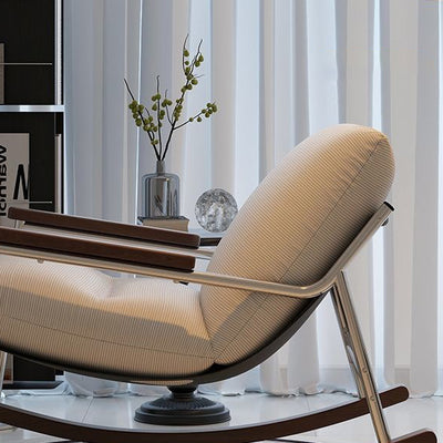 Contemporary Scandinavian Electroplated Silver Iron Corduroy PP Cotton Rubberwood Solid Wood Rocking Chair For Living Room