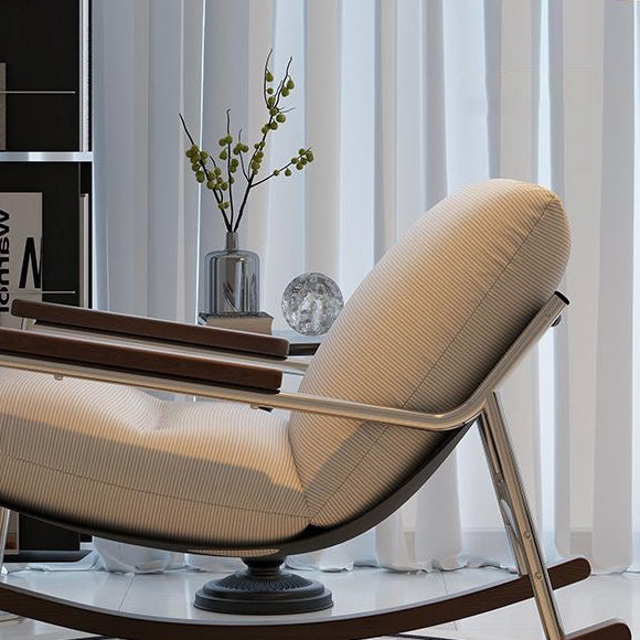 Contemporary Scandinavian Electroplated Silver Iron Corduroy PP Cotton Rubberwood Solid Wood Rocking Chair For Living Room
