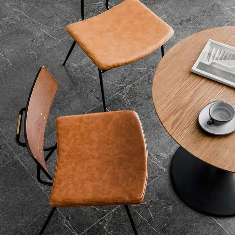 Chaise de salle à manger industrielle contemporaine en cuir PU carré incurvé avec dossier sans accoudoirs pour salle à manger 